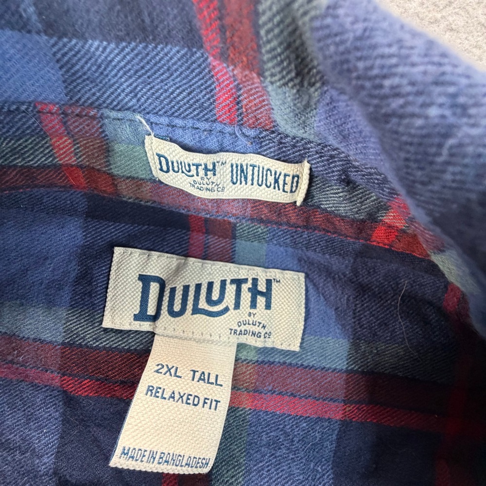 Duluth Trading Co Untucked Flannel Shirt Mens 2XL Tall Relaxed Fit Blue Plaid - Picture 2 of 7